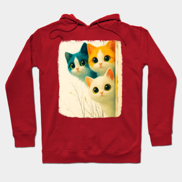 Adorable Trio of Colorful Big-Eyed Kittens Hoodie by Premachandra's Store