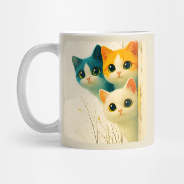 Adorable Trio of Colorful Big-Eyed Kittens by Premachandra's Store