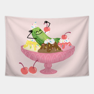 Pickle Sundae Fun Day - Whimsical Pickle and Ice Cream Shirt Tapestry