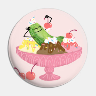 Pickle Sundae Fun Day - Whimsical Pickle and Ice Cream Shirt Pin
