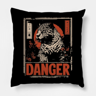 Dangerous Leopard Warning Poster - Retro Wildlife Power Art Pillow