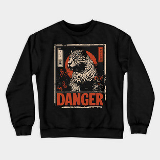 Dangerous Leopard Warning Poster - Retro Wildlife Power Art Crewneck Sweatshirt
