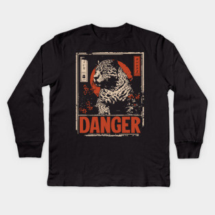 Dangerous Leopard Warning Poster - Retro Wildlife Power Art Kids Long Sleeve T-Shirt