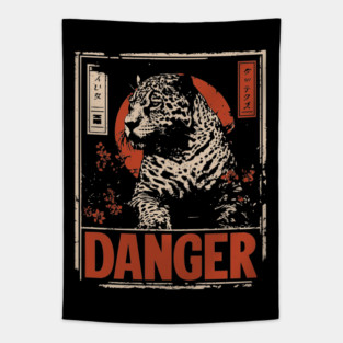 Dangerous Leopard Warning Poster - Retro Wildlife Power Art Tapestry