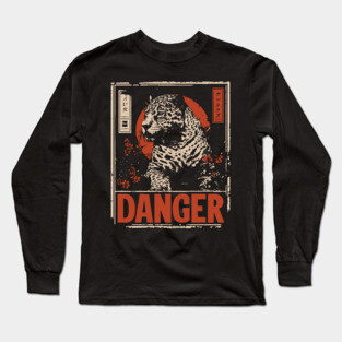 Dangerous Leopard Warning Poster - Retro Wildlife Power Art Long Sleeve T-Shirt