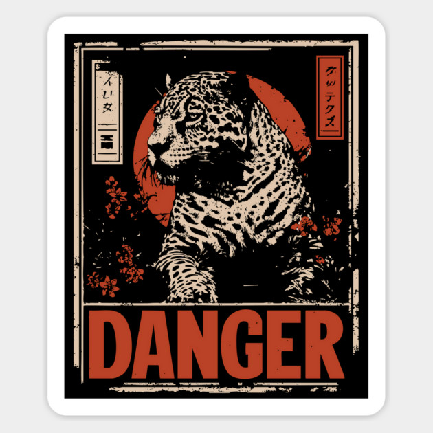 Dangerous Leopard Warning Poster - Retro Wildlife Power Art Magnet by TuncGK