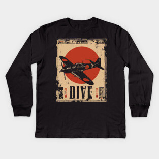 Vintage Dive Bomber Plane - Retro Aviation Art Poster Kids Long Sleeve T-Shirt