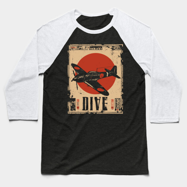 Vintage Dive Bomber Plane - Retro Aviation Art Poster Baseball T-Shirt by TuncGK