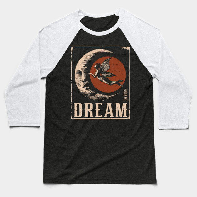Dreaming Fairy Fantasy Art - Mystical Vintage Illustration Baseball T-Shirt by TuncGK