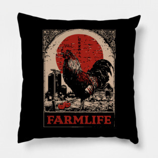 Vintage Rooster Farm Life Poster - Rustic Country Style Art Pillow