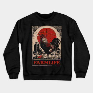 Vintage Rooster Farm Life Poster - Rustic Country Style Art Crewneck Sweatshirt