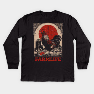 Vintage Rooster Farm Life Poster - Rustic Country Style Art Kids Long Sleeve T-Shirt
