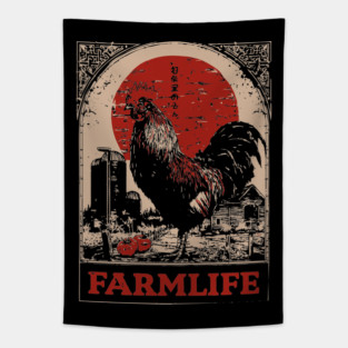 Vintage Rooster Farm Life Poster - Rustic Country Style Art Tapestry