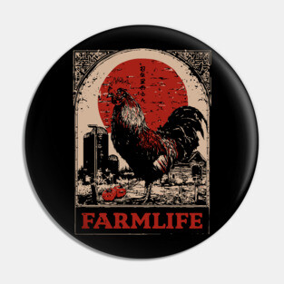 Vintage Rooster Farm Life Poster - Rustic Country Style Art Pin
