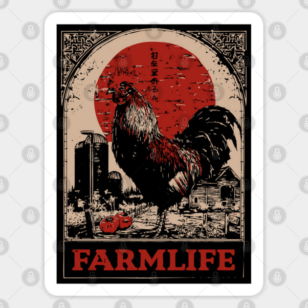 Vintage Rooster Farm Life Poster - Rustic Country Style Art Sticker by TuncGK