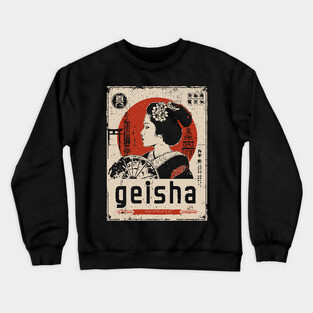Elegant Geisha Vintage Poster - Traditional Japanese Beauty Art Crewneck Sweatshirt
