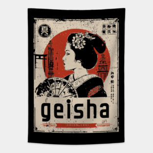 Elegant Geisha Vintage Poster - Traditional Japanese Beauty Art Tapestry