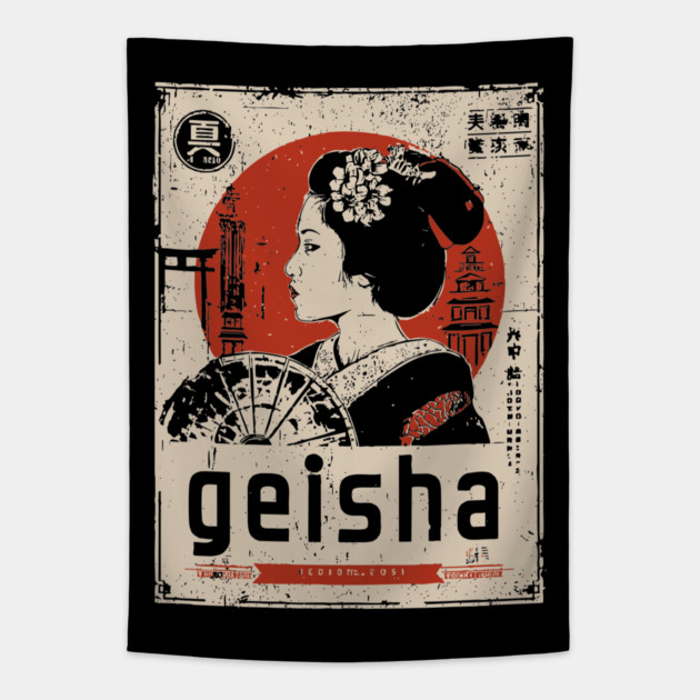 Elegant Geisha Vintage Poster - Traditional Japanese Beauty Art Tapestry by TuncGK
