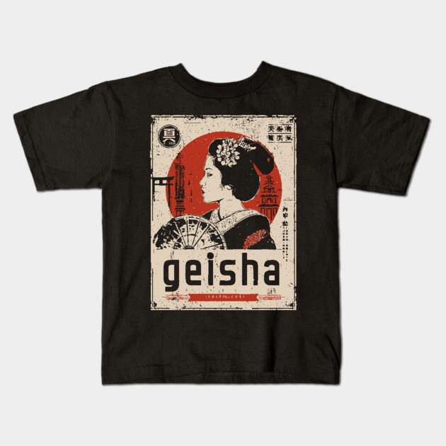 Elegant Geisha Vintage Poster - Traditional Japanese Beauty Art Kids T-Shirt by TuncGK