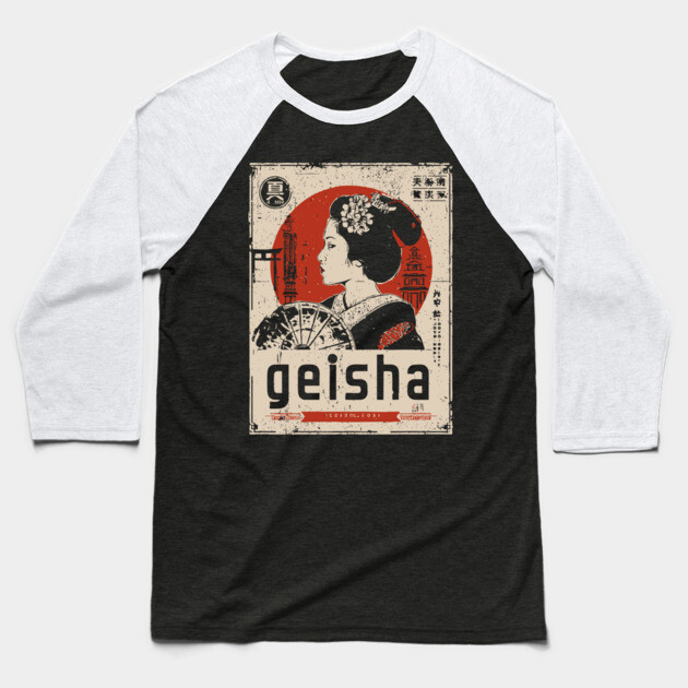 Elegant Geisha Vintage Poster - Traditional Japanese Beauty Art Baseball T-Shirt by TuncGK