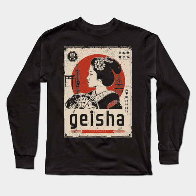 Elegant Geisha Vintage Poster - Traditional Japanese Beauty Art Long Sleeve T-Shirt by TuncGK