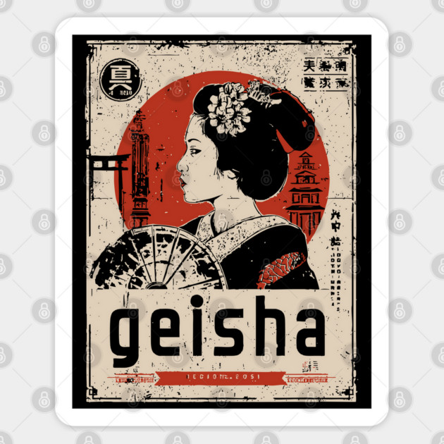 Elegant Geisha Vintage Poster - Traditional Japanese Beauty Art Sticker by TuncGK