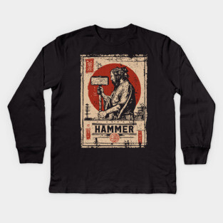 Hammer Worker Vintage Poster - Labor Strength Retro Art Kids Long Sleeve T-Shirt