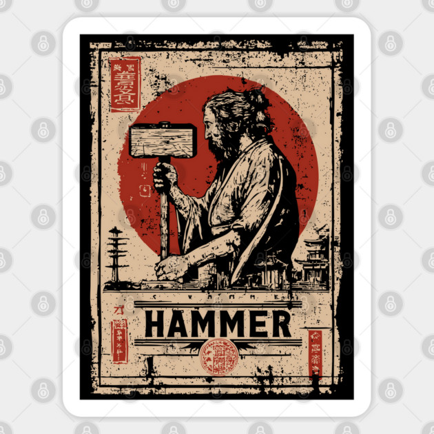 Hammer Worker Vintage Poster - Labor Strength Retro Art Sticker by TuncGK