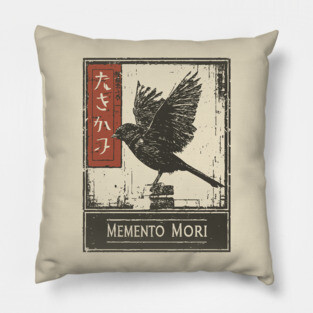 Memento Mori Crow Art - Vintage Mortality and Philosophy Poster Pillow
