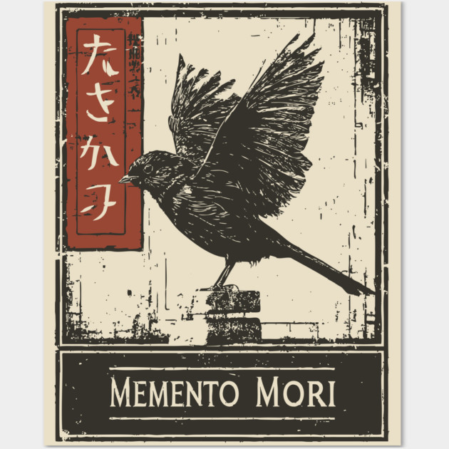 Memento Mori Crow Art - Vintage Mortality and Philosophy Poster Wall Art by TuncGK