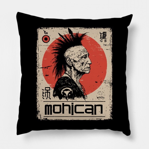 Mohican Warrior Vintage Poster - Native American Heritage Art Pillow by TuncGK