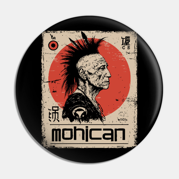 Mohican Warrior Vintage Poster - Native American Heritage Art Pin by TuncGK