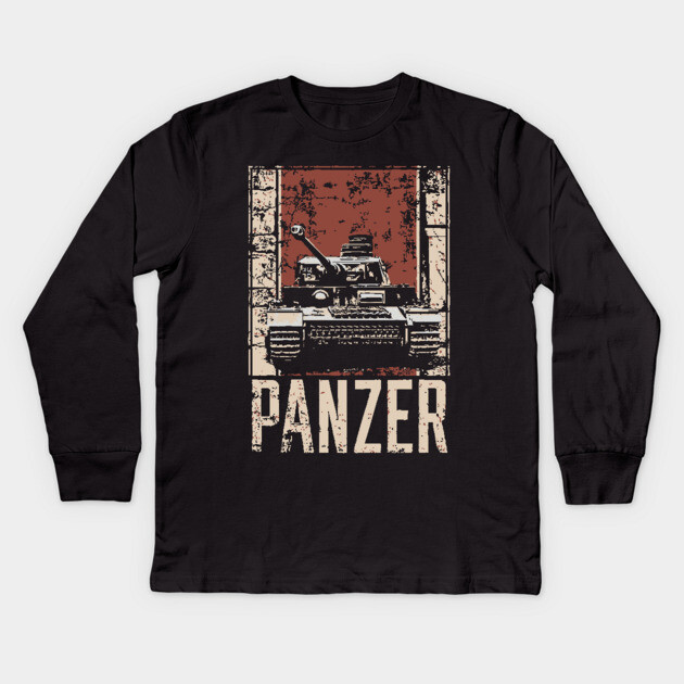 Panzer Tank Poster - Vintage Military Vehicle War Art Kids Long Sleeve T-Shirt by TuncGK