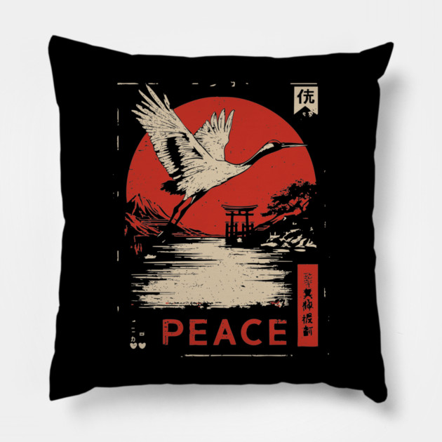 Peace Crane Poster - Vintage Symbol of Hope and Harmony Pillow by TuncGK