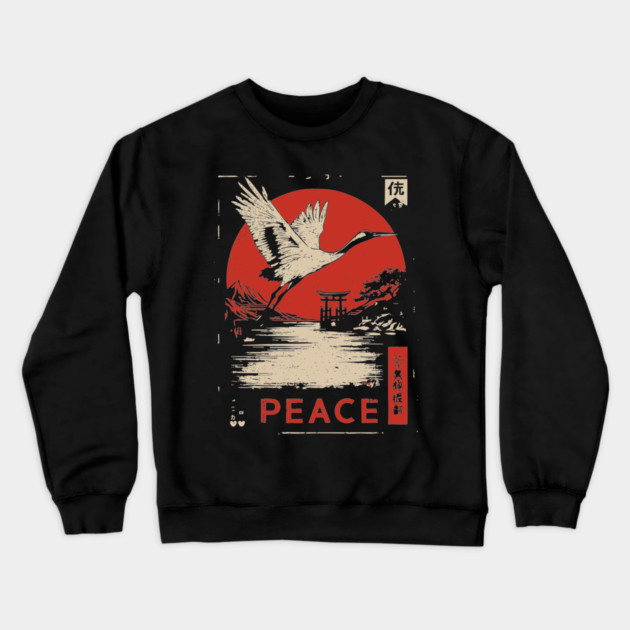 Peace Crane Poster - Vintage Symbol of Hope and Harmony Crewneck Sweatshirt by TuncGK