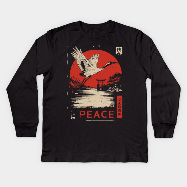 Peace Crane Poster - Vintage Symbol of Hope and Harmony Kids Long Sleeve T-Shirt by TuncGK