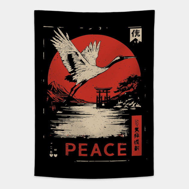 Peace Crane Poster - Vintage Symbol of Hope and Harmony Tapestry by TuncGK