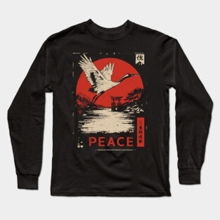 Peace Crane Poster - Vintage Symbol of Hope and Harmony Long Sleeve T-Shirt