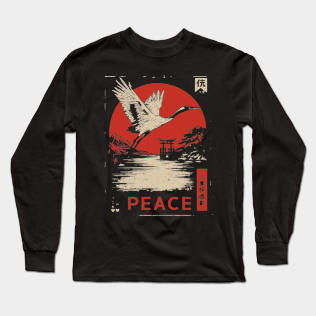 Peace Crane Poster - Vintage Symbol of Hope and Harmony Long Sleeve T-Shirt by TuncGK