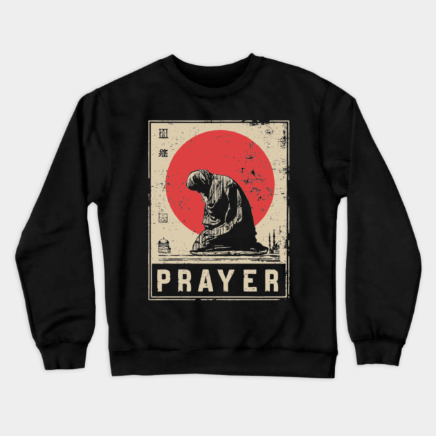 Prayer Meditation Poster - Vintage Spiritual Devotion Artwork Crewneck Sweatshirt by TuncGK