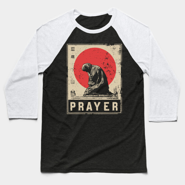 Prayer Meditation Poster - Vintage Spiritual Devotion Artwork Baseball T-Shirt by TuncGK