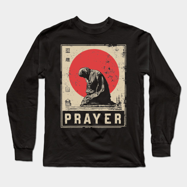 Prayer Meditation Poster - Vintage Spiritual Devotion Artwork Long Sleeve T-Shirt by TuncGK