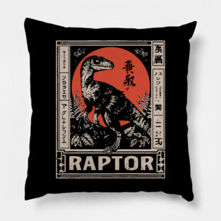 Vintage Raptor Dinosaur Poster - Fierce Prehistoric Predator Art Pillow