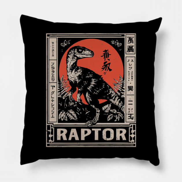 Vintage Raptor Dinosaur Poster - Fierce Prehistoric Predator Art Pillow by TuncGK