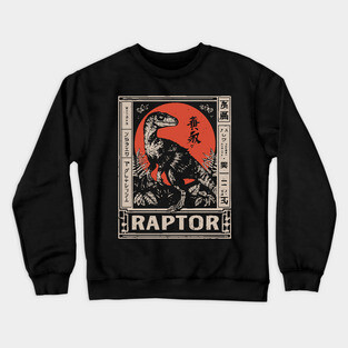 Vintage Raptor Dinosaur Poster - Fierce Prehistoric Predator Art Crewneck Sweatshirt