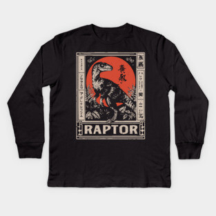 Vintage Raptor Dinosaur Poster - Fierce Prehistoric Predator Art Kids Long Sleeve T-Shirt