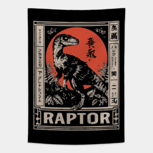 Vintage Raptor Dinosaur Poster - Fierce Prehistoric Predator Art Tapestry