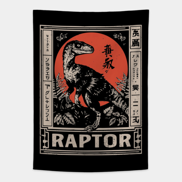 Vintage Raptor Dinosaur Poster - Fierce Prehistoric Predator Art Tapestry by TuncGK