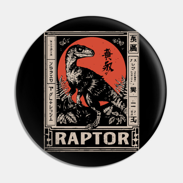 Vintage Raptor Dinosaur Poster - Fierce Prehistoric Predator Art Pin by TuncGK