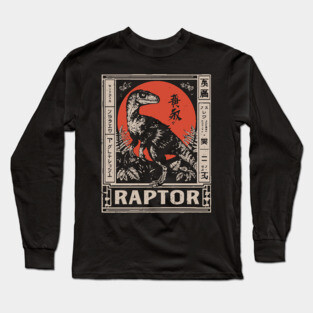 Vintage Raptor Dinosaur Poster - Fierce Prehistoric Predator Art Long Sleeve T-Shirt